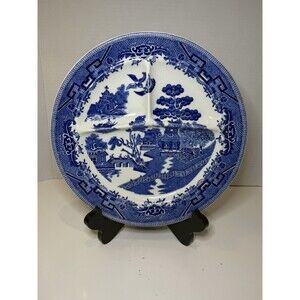 Vintage Blue Willow Plate by Ideal Ironstone Ware, Divided Grille Plate 1960s.